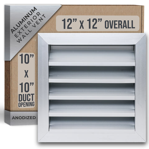 10"x10" Anodized Aluminum Exterior Wall Louver, Weatherproof Rain & Rust Resistant Vent Cover
