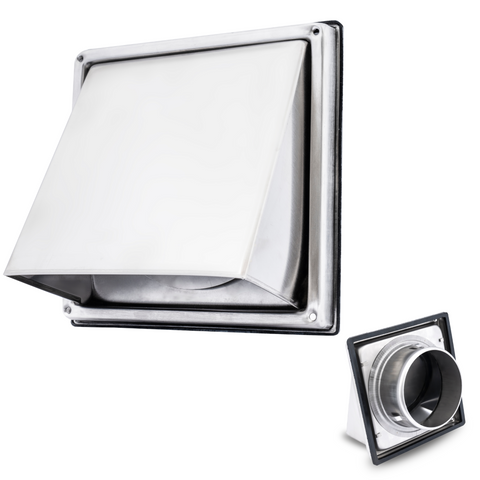 5" Stainless Steel Square Dryer Vent Cover with Non-Return Flap, Weatherproof Exterior Wall Exhaust Vent