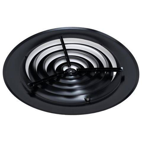 10" Black Steel Round Ceiling Diffuser, Supply Vent Cover for Round Neck Air Ducts