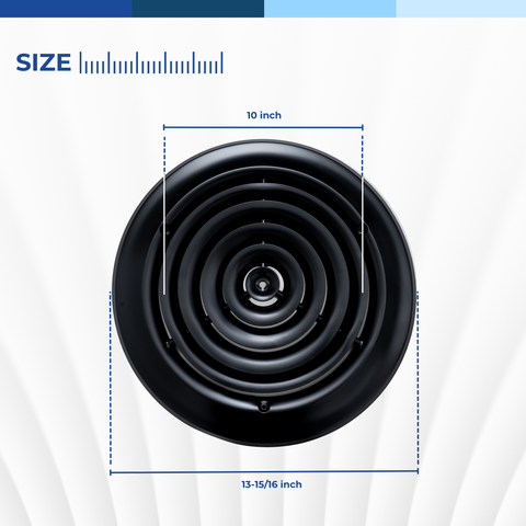 10" Black Steel Round Ceiling Diffuser, Supply Vent Cover for Round Neck Air Ducts