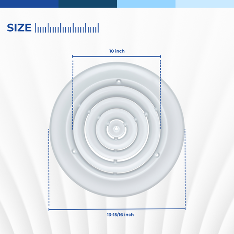 10" White Steel Round Ceiling Diffuser with Butterfly Damper & Handle, Supply Vent Cover for Round Neck Air Ducts