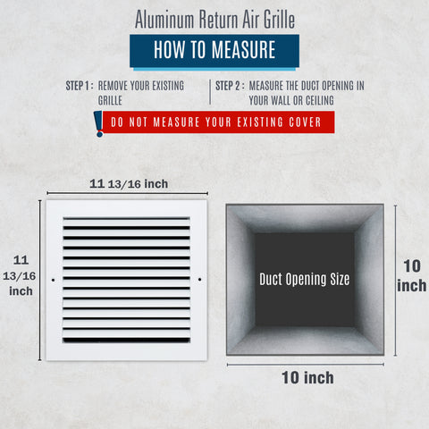 10"x10" White Aluminum Rust-Free Return Air Grille, High-Airflow HVAC Cold Air Intake for Wall & Ceiling