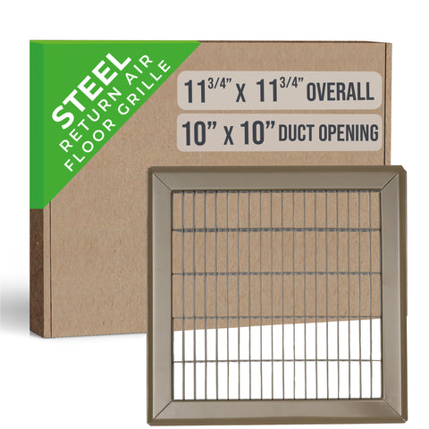 10"x10" Brown Steel Return Air Floor Grille, Walkable Heavy-Duty Fixed-Blade Vent Cover