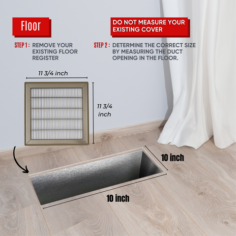 10"x10" Brown Steel Return Air Floor Grille, Walkable Heavy-Duty Fixed-Blade Vent Cover