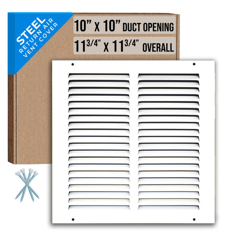 10"x10" White Steel Return Air Grille, High-Airflow HVAC Cold Air Intake for Wall & Ceiling