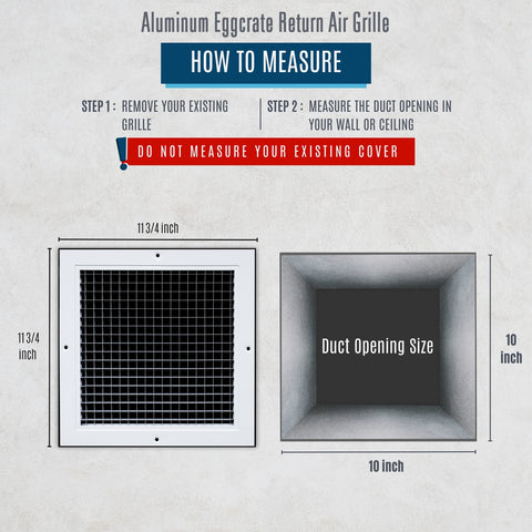 10"x10" White Aluminum Eggcrate Return Air Grille, Low-Noise High-Airflow Rust-Proof Vent Cover