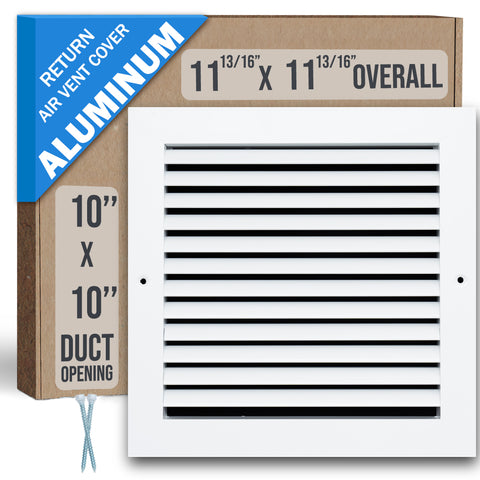 10"x10" White Aluminum Rust-Free Return Air Grille, High-Airflow HVAC Cold Air Intake for Wall & Ceiling