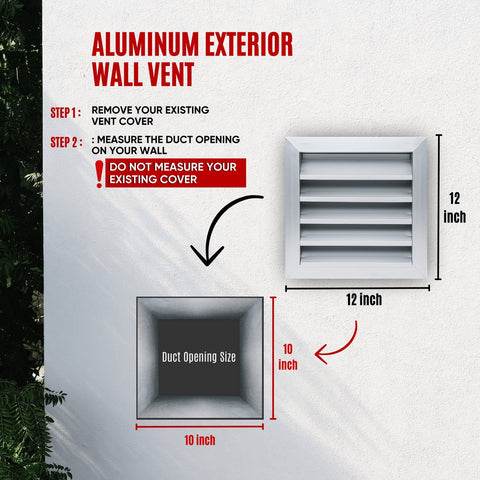 10"x10" Anodized Aluminum Exterior Wall Louver, Weatherproof Rain & Rust Resistant Vent Cover