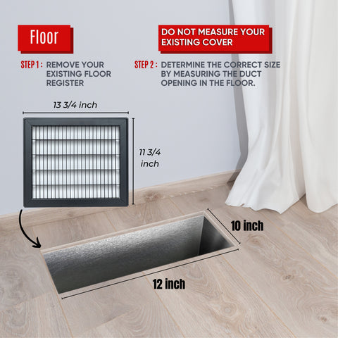 10"x12" Black Steel Return Air Floor Grille, Walkable Heavy-Duty Fixed-Blade Vent Cover