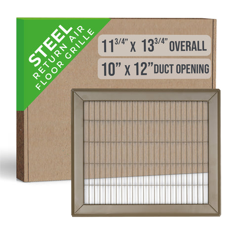 10"x12" Brown Steel Return Air Floor Grille, Walkable Heavy-Duty Fixed-Blade Vent Cover