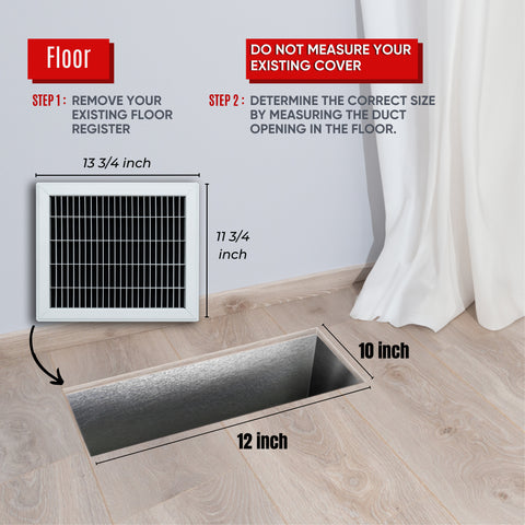 10"x12" White Steel Return Air Floor Grille, Walkable Heavy-Duty Fixed-Blade Vent Cover