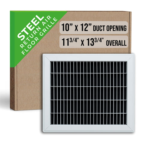 10"x12" White Steel Return Air Floor Grille, Walkable Heavy-Duty Fixed-Blade Vent Cover