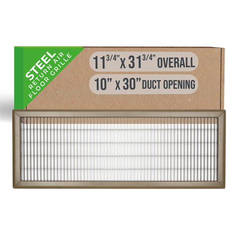 10"x30" Brown Steel Return Air Floor Grille, Walkable Heavy-Duty Fixed-Blade Vent Cover