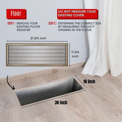 10"x30" Brown Steel Return Air Floor Grille, Walkable Heavy-Duty Fixed-Blade Vent Cover
