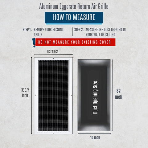 10"x32" White Aluminum Eggcrate Return Air Grille, Low-Noise High-Airflow Rust-Proof Vent Cover