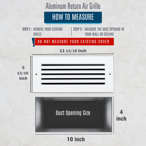 10"x4" White Aluminum Rust-Free Return Air Grille, High-Airflow HVAC Cold Air Intake for Wall & Ceiling