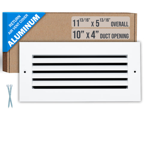 10"x4" White Aluminum Rust-Free Return Air Grille, High-Airflow HVAC Cold Air Intake for Wall & Ceiling