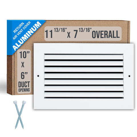 10"x6" White Aluminum Rust-Free Return Air Grille, High-Airflow HVAC Cold Air Intake for Wall & Ceiling