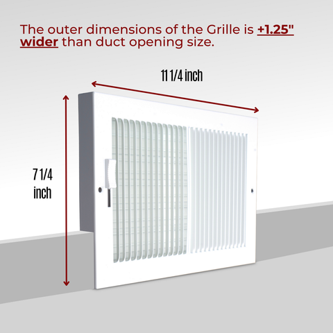 10"x6" White Steel Baseboard Air Supply Grille, Multi-Shutter Damper Vent Cover