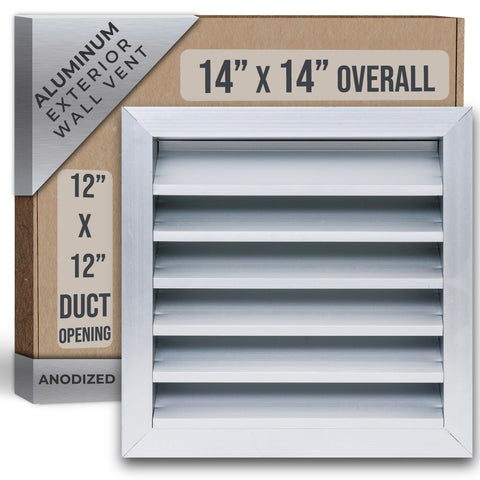 12"x12" Anodized Aluminum Exterior Wall Louver, Weatherproof Rain & Rust Resistant Vent Cover