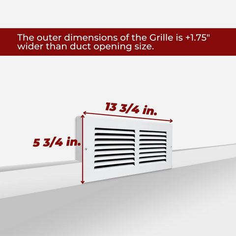 12"x4" White Steel Baseboard Return Air Grille, 7/8" Turnback Depth