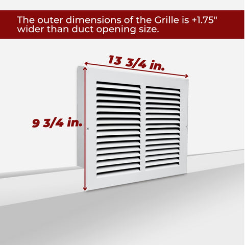 12"x8" White Steel Baseboard Return Air Grille, 7/8" Turnback Depth