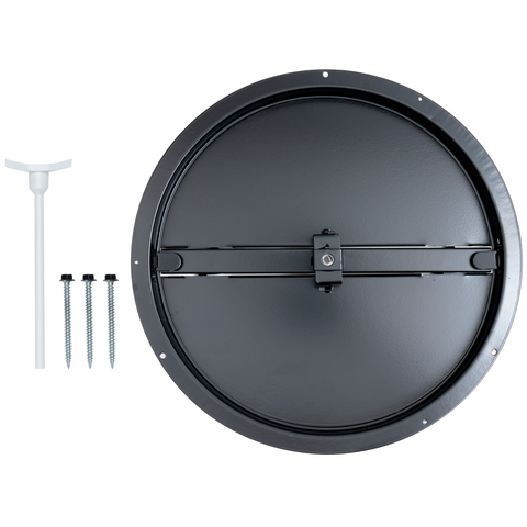 12" Black Steel Butterfly Damper for Round Ceiling Diffuser, Plastic Key Handle