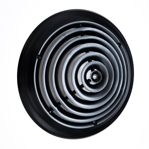 12" Black Steel Round Ceiling Diffuser, Supply Vent Cover for Round Neck Air Ducts