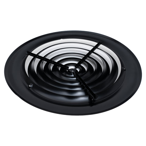 12" Black Steel Round Ceiling Diffuser, Supply Vent Cover for Round Neck Air Ducts