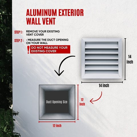 12"x12" Anodized Aluminum Exterior Wall Louver, Weatherproof Rain & Rust Resistant Vent Cover