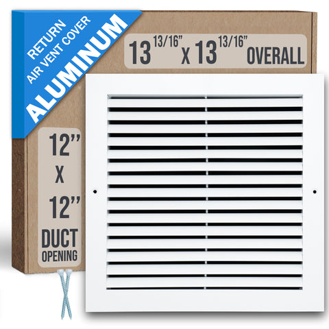 12"x12" White Aluminum Rust-Free Return Air Grille, High-Airflow HVAC Cold Air Intake for Wall & Ceiling