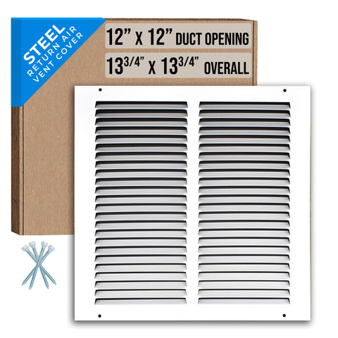 12"x12" White Steel Return Air Grille, High-Airflow HVAC Cold Air Intake for Wall & Ceiling