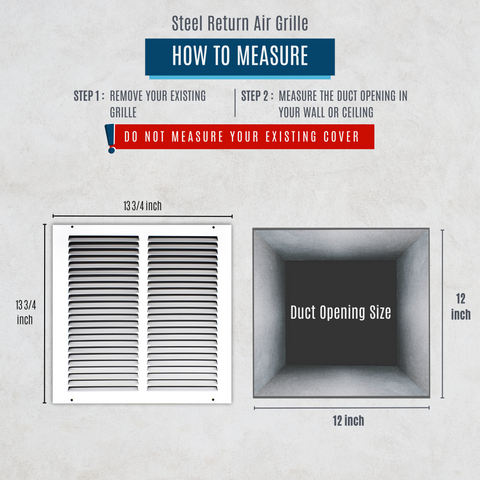 12"x12" White Steel Return Air Grille, High-Airflow HVAC Cold Air Intake for Wall & Ceiling