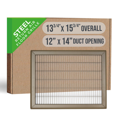 12"x14" Brown Steel Return Air Floor Grille, Walkable Heavy-Duty Fixed-Blade Vent Cover