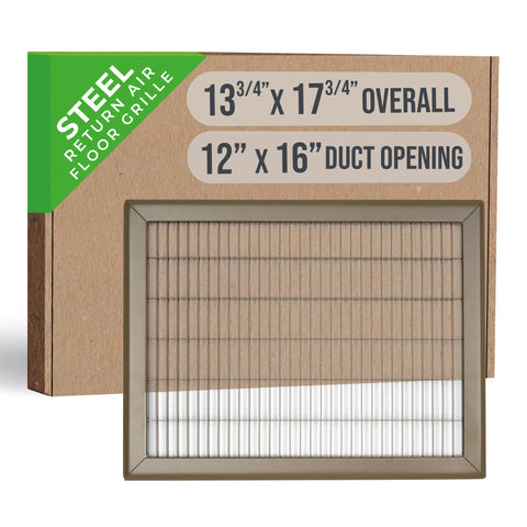 12"x16" Brown Steel Return Air Floor Grille, Walkable Heavy-Duty Fixed-Blade Vent Cover