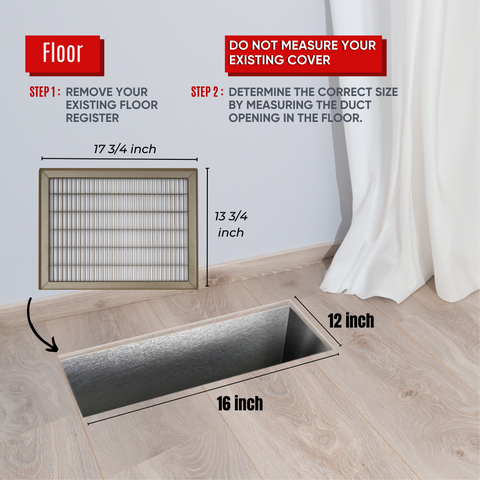 12"x16" Brown Steel Return Air Floor Grille, Walkable Heavy-Duty Fixed-Blade Vent Cover