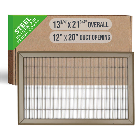 12"x20" Brown Steel Return Air Floor Grille, Walkable Heavy-Duty Fixed-Blade Vent Cover