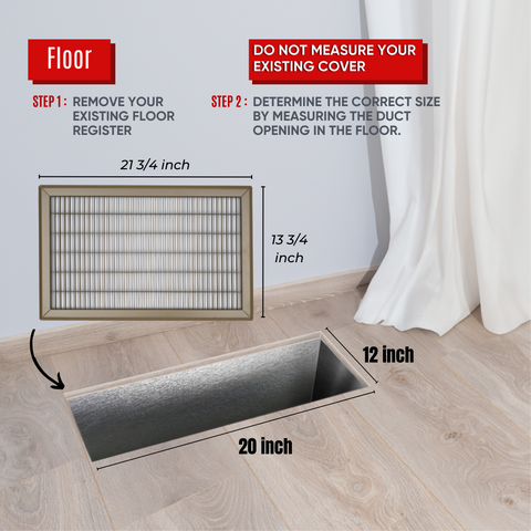 12"x20" Brown Steel Return Air Floor Grille, Walkable Heavy-Duty Fixed-Blade Vent Cover