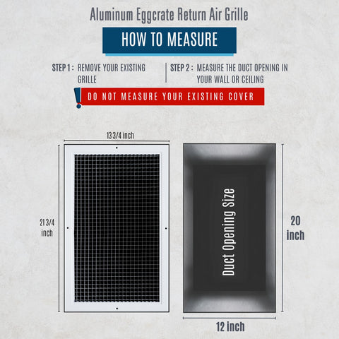 12"x20" White Aluminum Eggcrate Return Air Grille, Low-Noise High-Airflow Rust-Proof Vent Cover