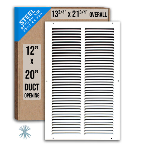 12"x20" White Steel Return Air Grille, High-Airflow HVAC Cold Air Intake for Wall & Ceiling