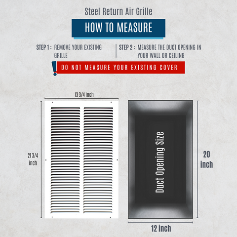 12"x20" White Steel Return Air Grille, High-Airflow HVAC Cold Air Intake for Wall & Ceiling