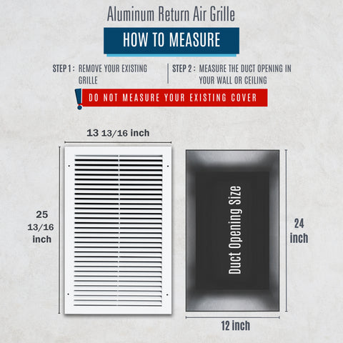 12"x24" White Aluminum Rust-Free Return Air Grille, High-Airflow HVAC Cold Air Intake for Wall & Ceiling