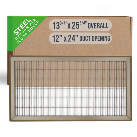 12"x24" Brown Steel Return Air Floor Grille, Walkable Heavy-Duty Fixed-Blade Vent Cover