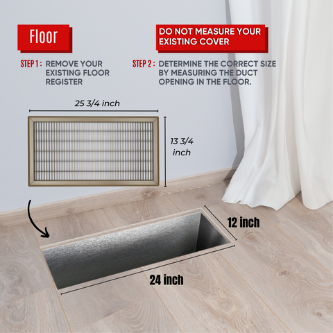 12"x24" Brown Steel Return Air Floor Grille, Walkable Heavy-Duty Fixed-Blade Vent Cover