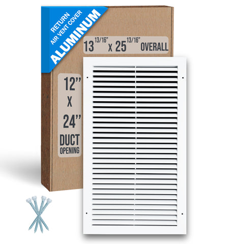 12"x24" White Aluminum Rust-Free Return Air Grille, High-Airflow HVAC Cold Air Intake for Wall & Ceiling