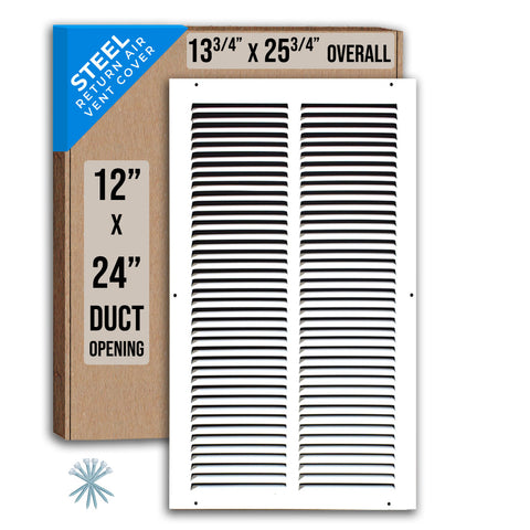 12"x24" White Steel Return Air Grille, High-Airflow HVAC Cold Air Intake for Wall & Ceiling