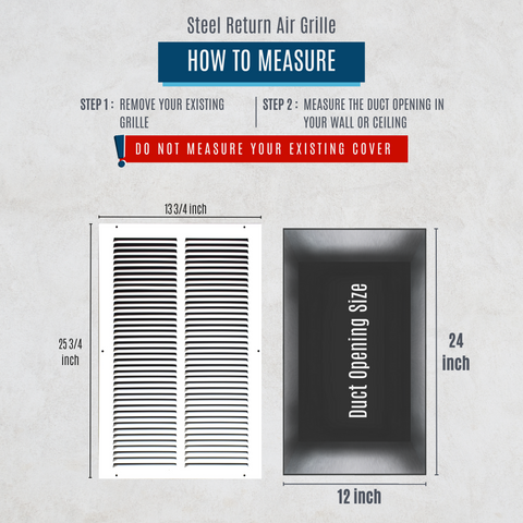 12"x24" White Steel Return Air Grille, High-Airflow HVAC Cold Air Intake for Wall & Ceiling
