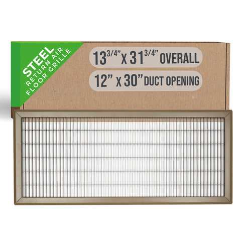 12"x30" Brown Steel Return Air Floor Grille, Walkable Heavy-Duty Fixed-Blade Vent Cover