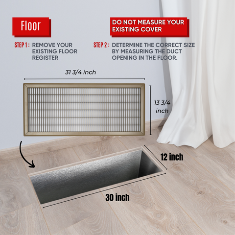 12"x30" Brown Steel Return Air Floor Grille, Walkable Heavy-Duty Fixed-Blade Vent Cover