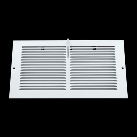 12"x6" White Steel Triangular Baseboard Grille, with Damper, 3-13/16" Depth